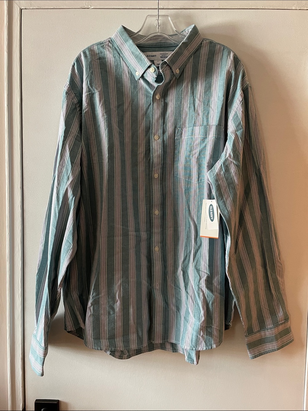 Old Navy Vertical Stripe Button-Down Shirt - Green & Gray